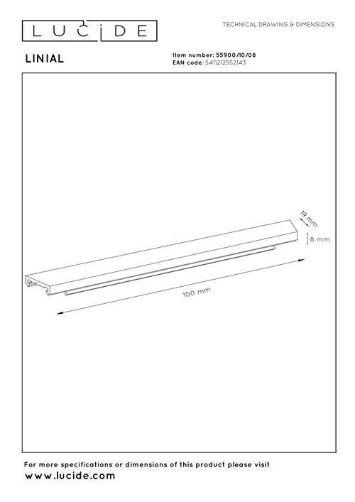 Lucide Premium LINIAL Cover- 1-Circuit lighting system - 10cm - Satin Gun Metal - technical